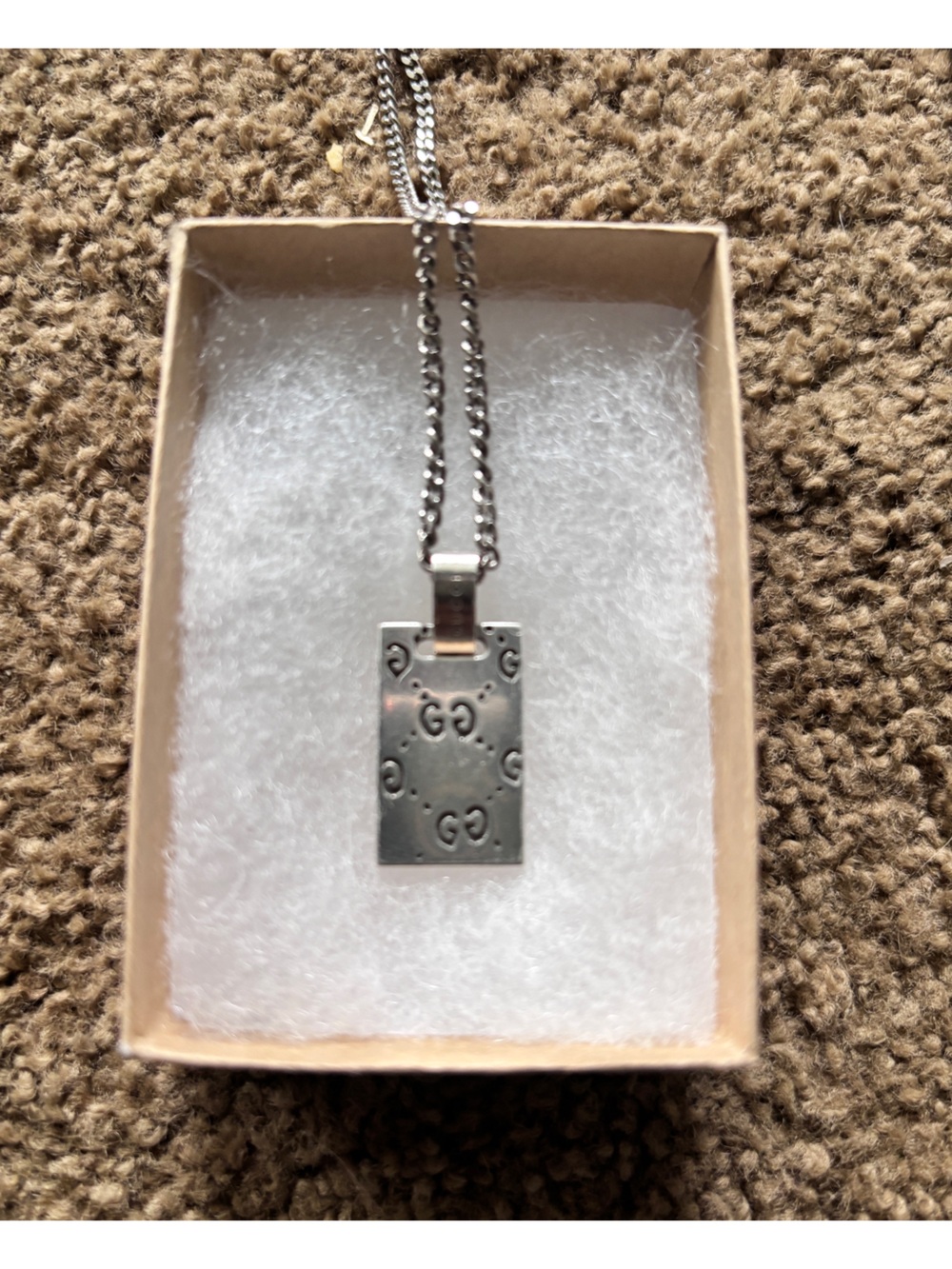 Silver Rectangular Skull Dog Tag Necklace - Picture 2 of 4